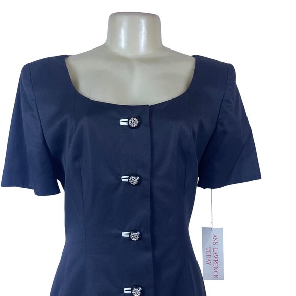 Ann Lawrence Today Black & White Short Sleeve Button Front Dress Sz 12 - New - Picture 4 of 10